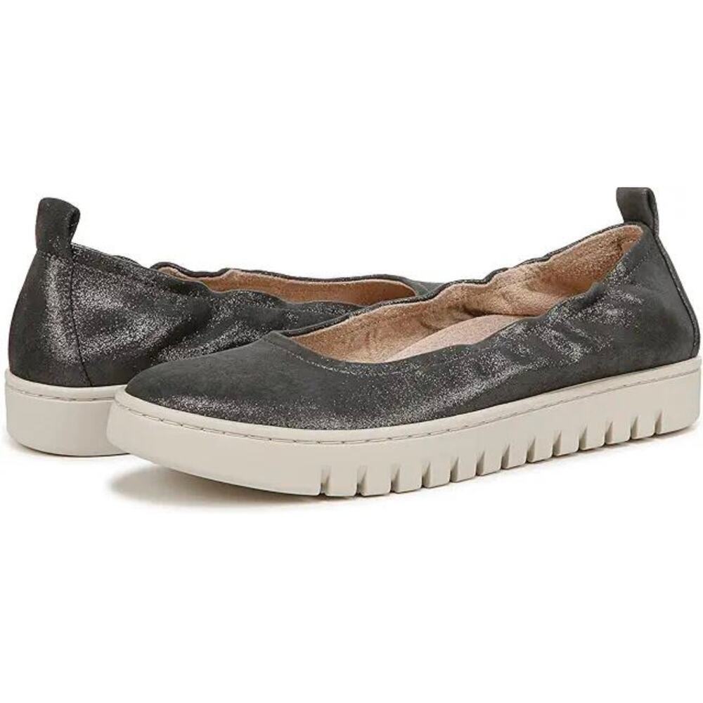 VIONIC Uptown Ballet Metallic Gray Leather Flat Comfort Shoe sz 10 Work Casual